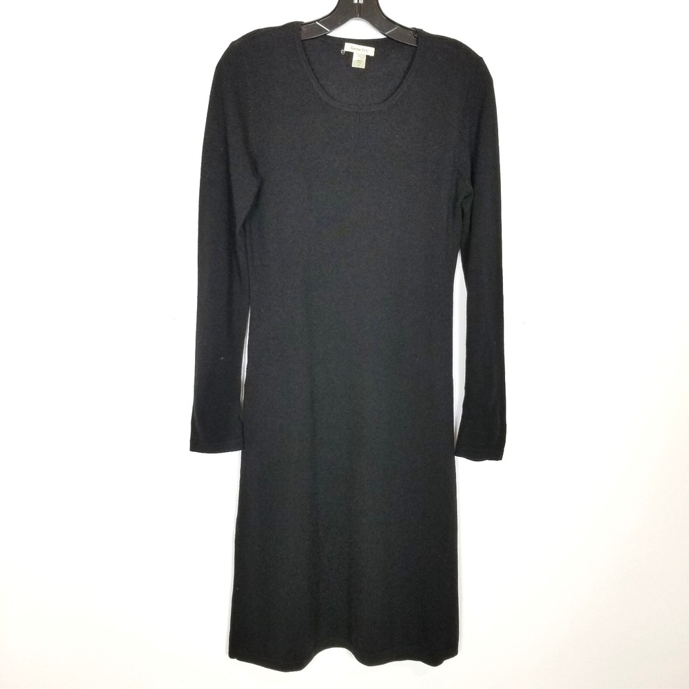 Garnet Hill 100% Merino Wool Sweater Dress Women S Midi Black Long Sleeve Knit‎
